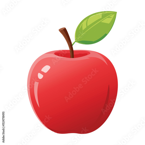 Wallpaper Mural Glossy red apple with a brown stem and a vibrant green leaf centered on a white background Torontodigital.ca