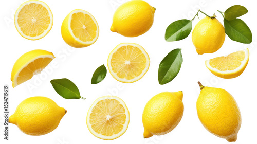 set of lemons and lemons slices isolated on white background 