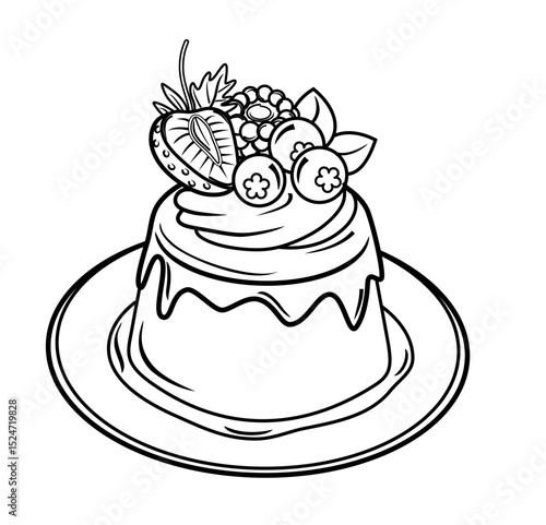 a plate of custard pudding with fruit toppings