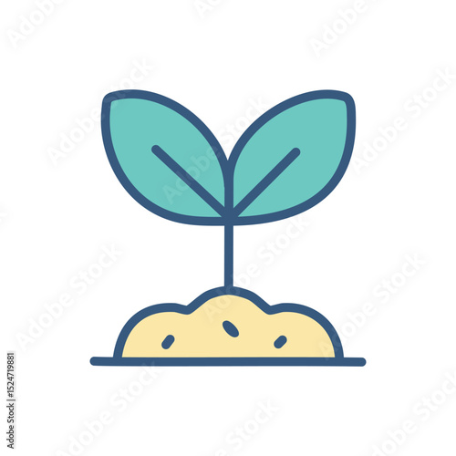 A seedling with two leaves is growing in soil