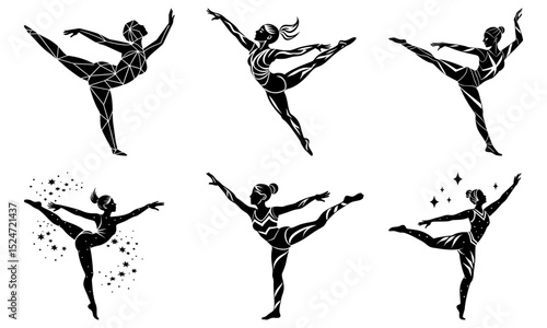 Silhouette illustrations of ballerinas in various dance positions