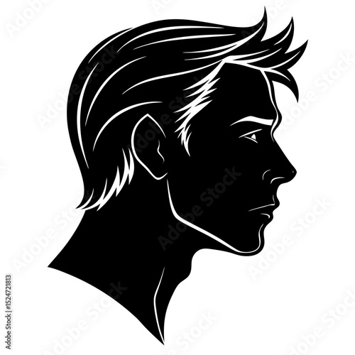 Silhouette of a man with stylish hair and defined facial features side view