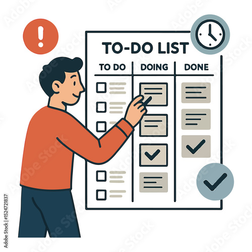 Man using a Kanban board to manage his tasks and projects efficiently