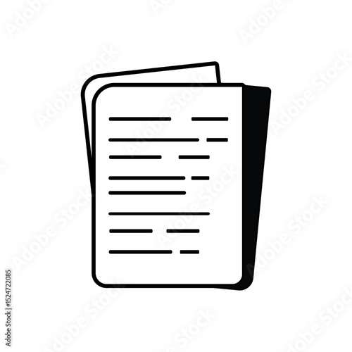A two-dimensional flat style icon showing two sheets of paper with horizontal lines resembling text. Minimalist, black and white style, suitable for application interfaces, presentations.