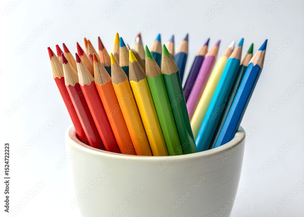 A vibrant group of colourful wooden drawing pencils in a glass holder, perfect for school art and design ai generated A vibrant group of colourful wooden drawing pencils in a glass holder, perfect for school art and design ai generated