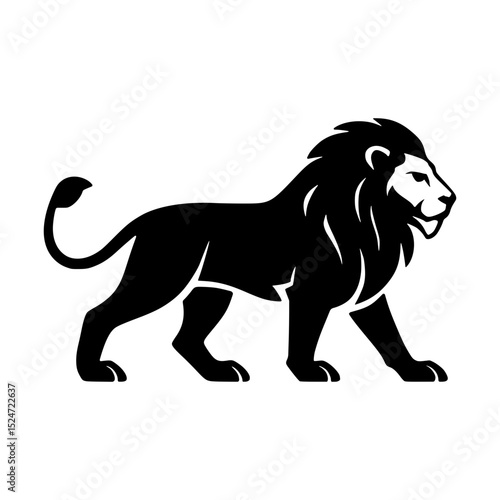 Majestic side-profile lion icon in solid black silhouette