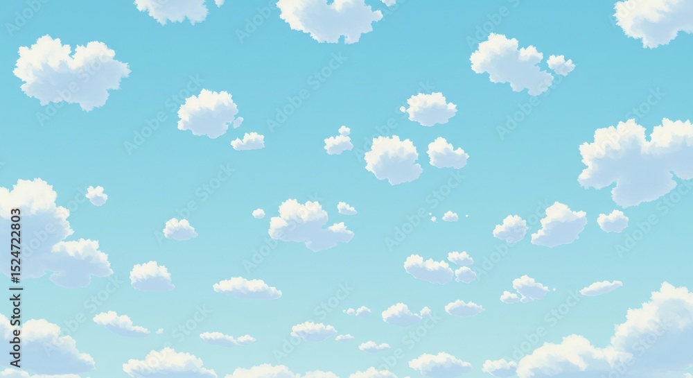 Serene Anime Style Sky Scene with Scattered Clouds and Clear Atmosphere Serene Anime Style Sky Scene with Scattered Clouds and Clear Atmosphere