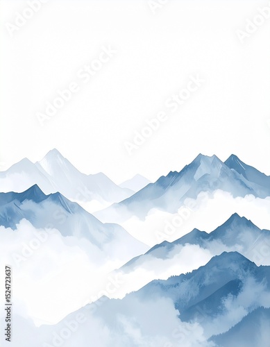 Misty mountain range watercolor painting landscape background design