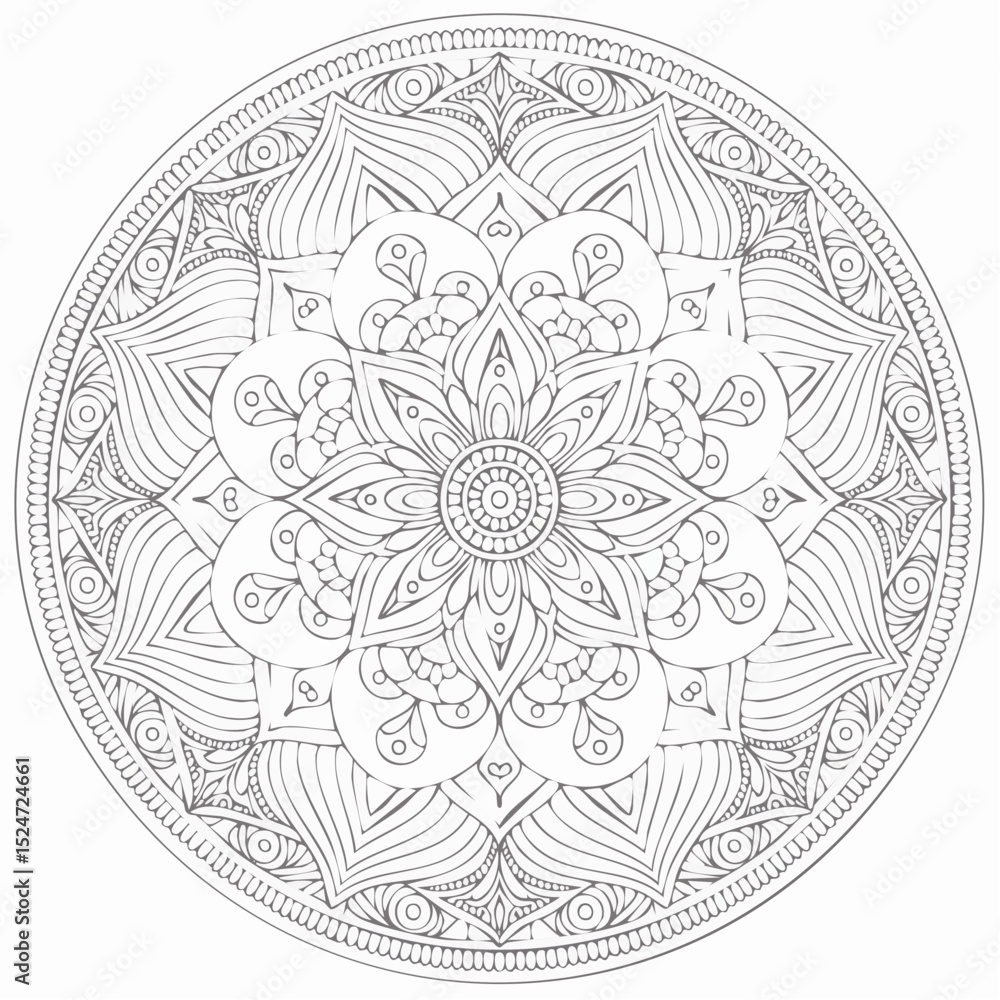 Fototapeta premium Fine lines Symmetry Ornamental Symmetric Spiritual Sacred Mandala Art Illustration with Intricate Patterns and Spiritual Design for Meditation and Decoration