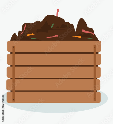 compost in box.  illustration of a compost pit for recycling. Spore junk into compost.