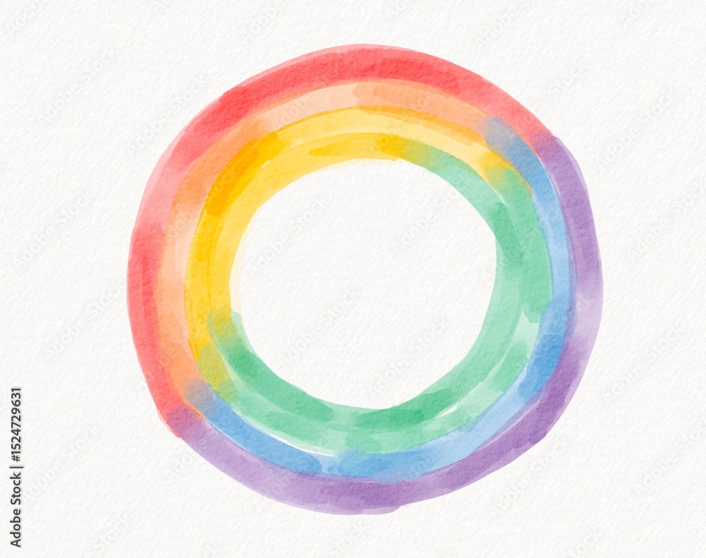 Obraz premium Circular rainbow painted in watercolor to symbolize unity, infinite love, and pride without boundaries.