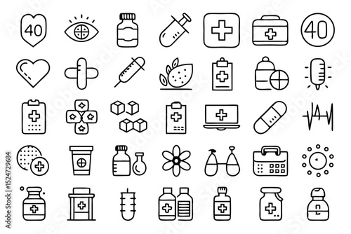 Collection of line icons for medicine healthcare and medical purposes isolated on transparent background