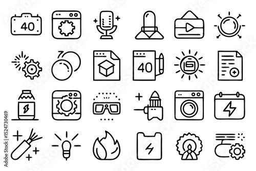 Collection of line icons for photo editing filters brightness adjustments isolated on transparent background