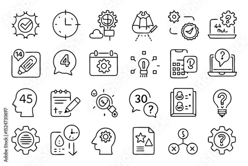 Problem solving solution answer line icons set isolated on transparent background