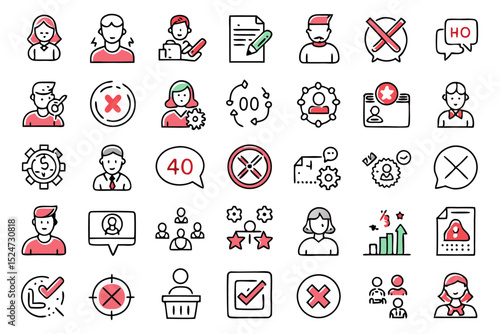 Rejection deny refuse icon set isolated on transparent background