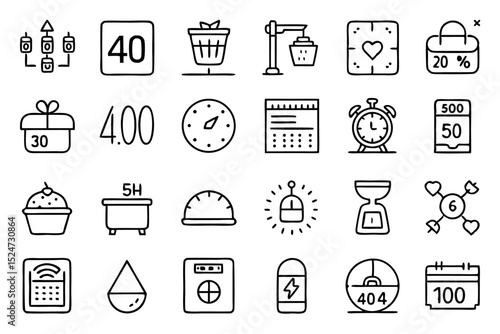 Collection of line icons depicting scales weight measurement tools isolated on transparent background