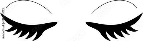 Closed eyes beautiful face, eyebrows and eyelashes, lashes extensions. Element design. Beauty studio logo. Linear vector in trendy minimalist style. makeup mascara symbols on transparent background.