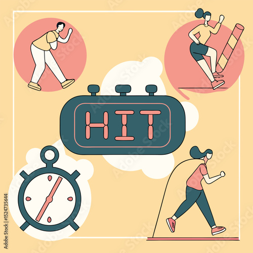 Illustrated HIIT workout timer concept
