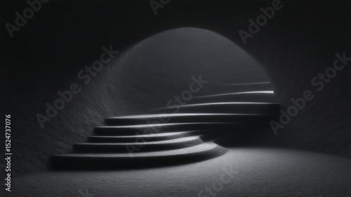 Fototapeta Naklejka Na Ścianę i Meble -  Surreal Spiral Staircase  Abstract Black and White Architecture  Dramatic Lighting  3D Ren