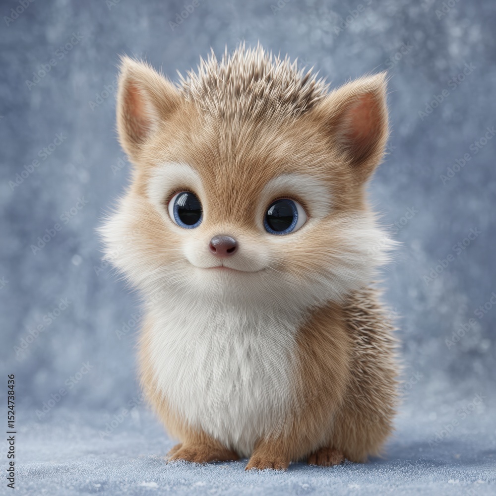 Obraz premium Adorable Baby Hedgehog Illustration Cute Animal Cinematic Lighting Fluffy Fur Big Eyes