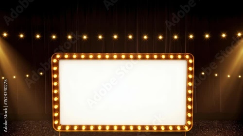 Wallpaper Mural Illuminated blank marquee sign with glowing lights for messages on a stage with dark curtains and spotlight, entertainment concept Torontodigital.ca