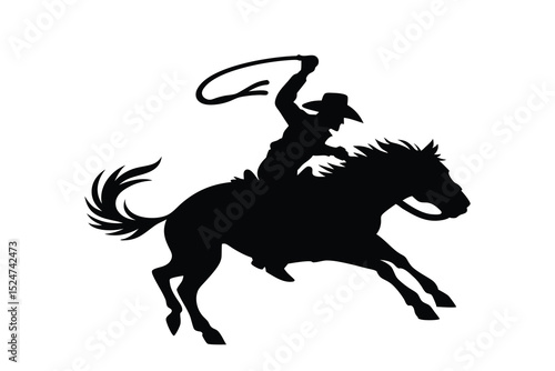 "Cowboy Riding Bucking Horse Silhouette Vector – Rodeo and Western Wild West Icon"