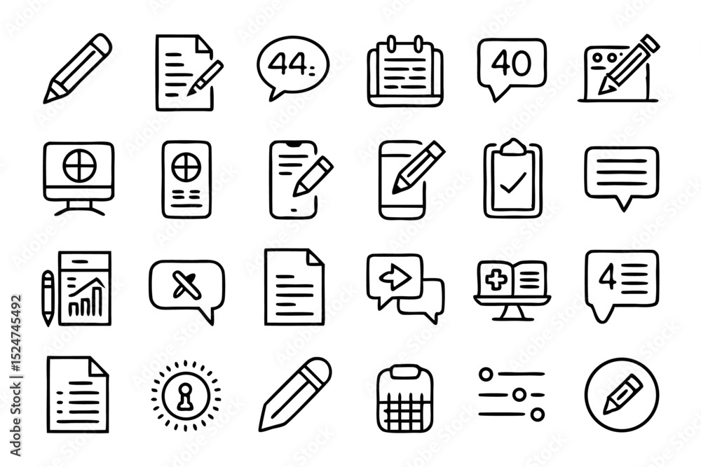 Collection of line icons for text writing review and article creation isolated on transparent background Collection of line icons for text writing review and article creation isolated on transparent background