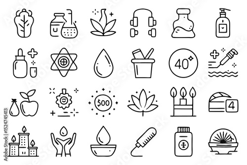 Spa wellness beauty massage line icons set isolated on transparent background
