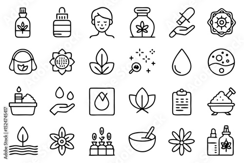 Spa wellness beauty massage line icons set isolated on transparent background