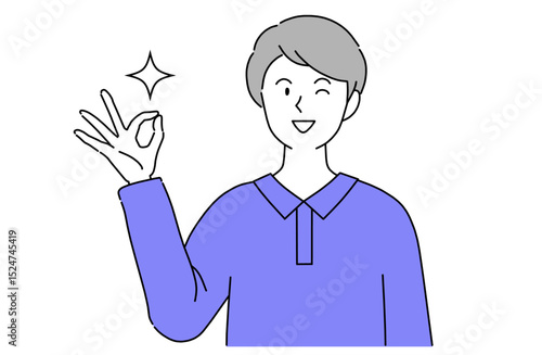 指でOKサインを作りながらウィンクする笑顔の若い男性