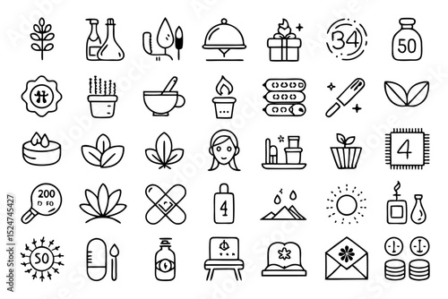 Spa wellness beauty massage line icon set isolated on transparent background