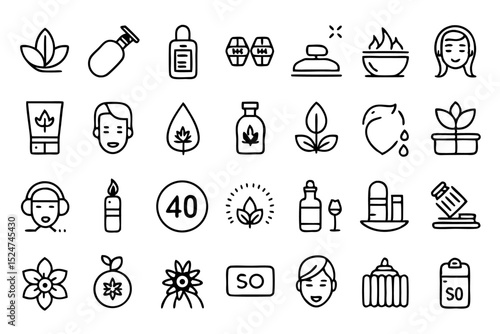 Spa wellness beauty massage line icon set isolated on transparent background