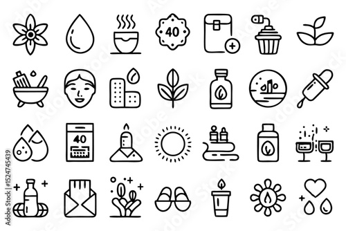 Spa wellness beauty massage line icons set isolated on transparent background