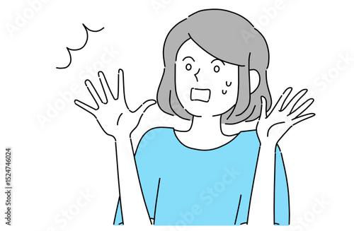 両手を広げてとても驚いたような表情の若い女性