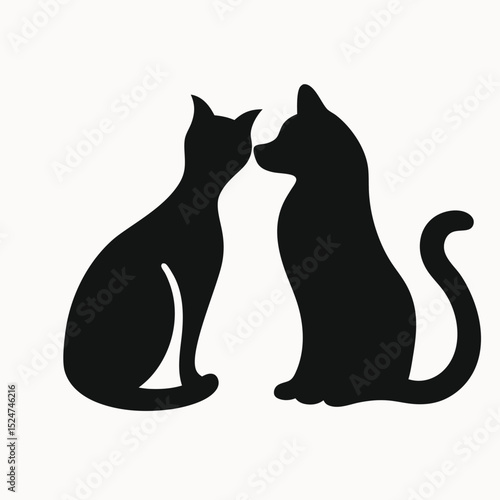 Two Cats Silhouettes A Romantic Couple's Tender Embrace