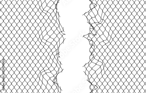 Broken metal mesh on a white background