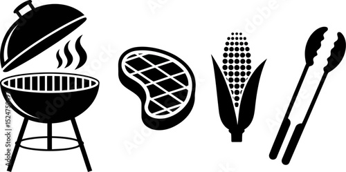 Grilling barbecue bbq steak corn summer cookout party food picnic tongs vector icon graphic design 100 editable stock vector illustration