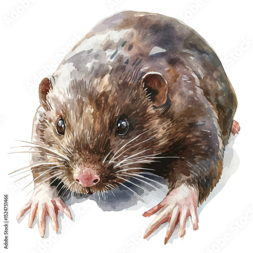 Mole Close Up, watercolor vector, high quality, isolated on a white background.