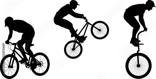 Bmx bike silhouette freestyle rider doing tricks and stunts extreme sport vector illustration isolated 100 editable stock vector illustration