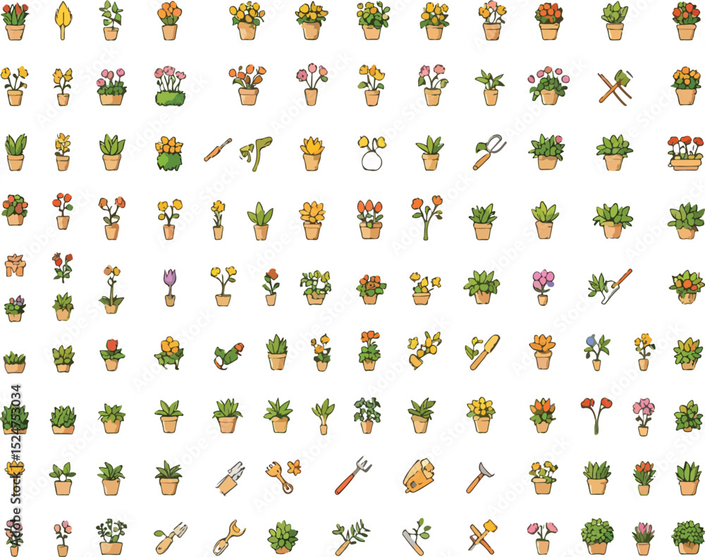 Obraz premium Gardening and flower editable stroke outline icons set