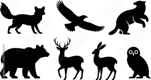 Silhouette illustration of various animals including birds and mammals