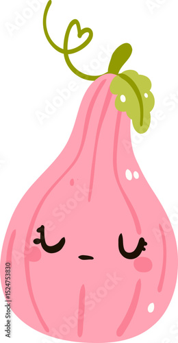 Cute Kawaii Pumpkin Illustration, Smiling Halloween Vegetable Clipart

