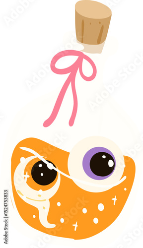 Cute Halloween Potion Bottle with Eyeballs Illustration, Kawaii Spooky Magic Clipart

