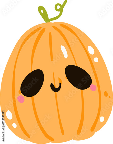 Cute Kawaii Pumpkin Illustration, Smiling Halloween Vegetable Clipart

