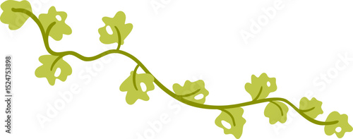 Cute Green Vine Branch Illustration, Kawaii Leafy Plant Clipart
