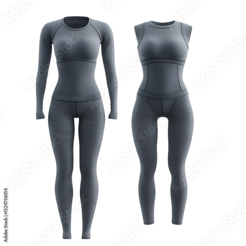 Women's Athletic Base Layer Set Long Sleeve Top and Sleeveless Jumpsuit Mockup