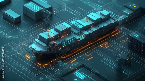 cargo tracking system interface with digital elements, 3D UI,