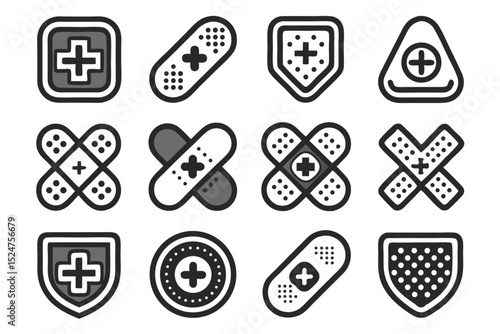 Editable medical patch and plaster design isolated on transparent background