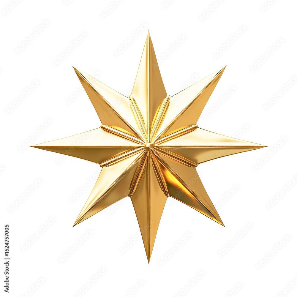 Obraz premium Eight-pointed gold star, metallic texture, isolated on transparent background, luxury, elegant, festive decoration, symbol of hope, Christmas, New Year, celebration, shiny, bright,