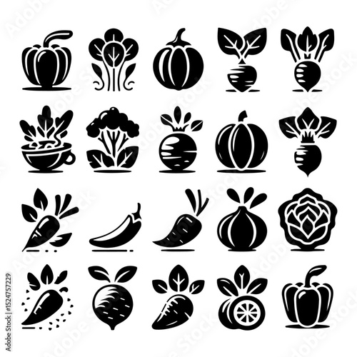 fresh vegetable icon set